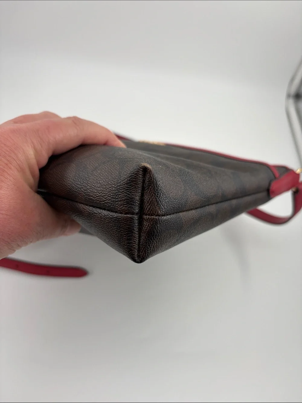 Coach Brown Signature Crossbody with Red Trim